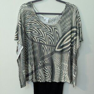 Unique Cashmere Bat-Wing Style Abstract Print Shimmer Mini Dress or Top. Size S